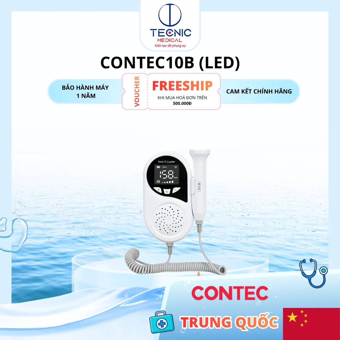 Máy Nghe Tim Thai CONTEC10B (LED)– Doppler Tim Thai Màn Hình LED, Hiển Thị Số Và Đường Cong Nhịp Tim, Đầu Dò Nhạy